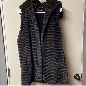 Tahari faux fur vest with hood